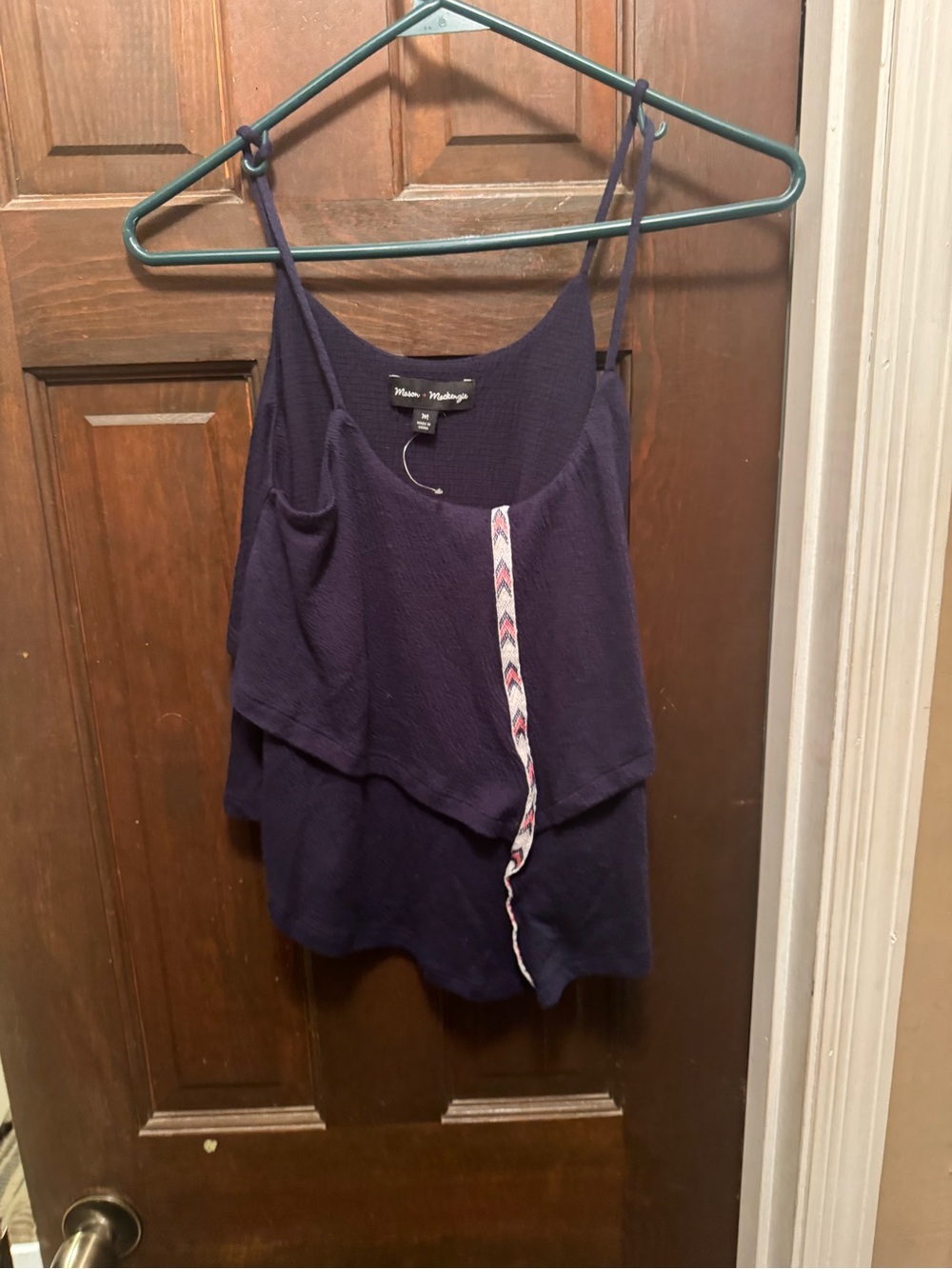 Women’s Juniors Medium Navy Layered Camisole with Braided Trim